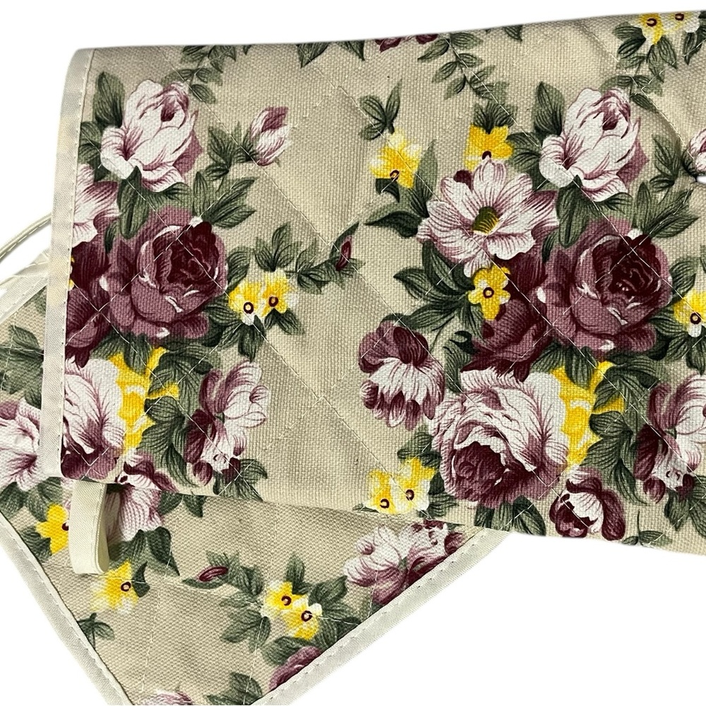 NWT 🥀 ROSE FLORAL POT HOLDER OVEN MIT SET - Picture 3 of 3